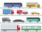 Flat design vector illustration city Transportation Flat Icons. Trucks, Bus, taxi, limo, fire truck, and school bus