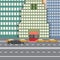 Flat design vector illustration concept for City Hotel and parked taxi and limousine, sityskape