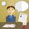 Flat design vector illustration concept for job interview, Hand Holding CV Profile talking to Candidate on Position