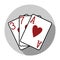 Flat design vector three hearts playing cards icon, isolated