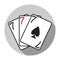 Flat design vector three sevens playing cards icon, isolated