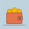 Flat design wallet with bitcoins coins. Isolated illustration