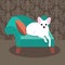 Flat design white Chihuahua on her chair.