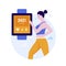 Flat design of women runner uses smartwatch