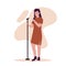 Flat design of women singers sing songs into the microphone