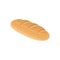 Flat detailed fresh long loaf of white wheat bread. Baked food icon. Design element for bakery store promo, pastry shop