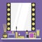 Flat dressing room mirror. Cosmetics and beauty accessories