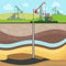 Flat drilling rig oil field soil layers vector