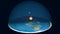 Flat Earth 3D Model with a layer of stars at the glass dome. Ancient, geocentric concept of universe. Satellite Map.