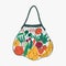 Flat eco bag with cute vegetables and fruit. Cartoon style veggies with smiling face. Eco friendly, green life style. Zero waste