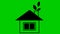 Flat ecology icon. black house with leaves from chimney. Concept of renewable energy, green technology, ecology, green energy.
