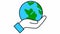 Flat ecology icon. The earth spins in hand. Blue and green symbol. Looped video. Concept of ecology care, saving the planet.