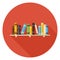 Flat Education Reading Books with Bookshelf Icon with Long Shado