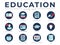 Flat Education School Icon Set. Literature, Learning, Certificate, Creativity, Presentation, Student, Ideas and Distance Learning