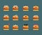 Flat Emoticon Cute Cheeseburger Set.