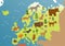 Flat European animals map. Vector illustration