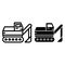 Flat excavator line and glyph icon. Bulldozer vector illustration isolated on white. Loader outline style design