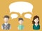 Flat family icons mother, father and their son with different thought bubbles. Vector illustration