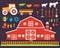 Flat farm in village set sprites and tile sets. instruments, flowers, vegetables, fruits, hay, farm building, animals, tractor,