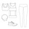 Flat fashion sketch - Gym outfit set - leggings, sport bra, sport tank