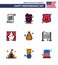 Flat Filled Line Pack of 9 USA Independence Day Symbols of money; usa; security; theatre; entertainment