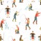 Flat fisher man seamless pattern. Fishing background with cartoon character people
