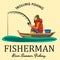 Flat fisherman hat sits on boat with trolling fishing rod in hand and catches bucket, Fishman crocheted spin into the