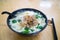 Flat flour noodle soup or Pan Mee, Malaysia Chinese cuisine