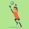 Flat football soccer goalkeeper goal ball jump vec