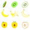 Flat fruits isolated. Food icon set on white background. Fresh natural banana. Sweet fruit.