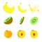 Flat fruits isolated. Food icon set on white background. Fresh natural banana. Sweet fruit.