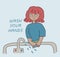 Flat girl washing hands, flat style COVID-19 illustration