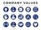 Flat Gold Company Core Values icon Set. Innovation, Stability, Security, Reliability, Legal, Sensitivity, Trust, High Standard,