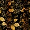 Flat gold roses flower silhouette pattern , seamless repeatable texture wallpaper on black background