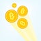 Flat golden bitcoin illustration. BTC coin with letter B symbol.