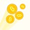 Flat golden bitcoin illustration. BTC coin with letter B symbol.