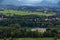 The flat green fields and wooded areas around Salzburg and the Salzach river