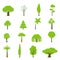 Flat green garden forest icons trees vector. Natur