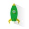 Flat green rocket icon isolated on beige background.