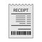 Flat, grey receipt icon with a bar code. Isolated on white