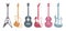 Flat guitars. Acoustic guitar, electric guitar on white background. Isolated stylish art. Vector set