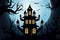 flat hand drawn realistic design spooky halloween house