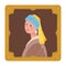 Flat hand drawn style interpretation of Girl with a pearl earring by Vermeer. Stylized Fine Art. Canvas in golden museum
