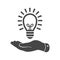 Flat hand giving light lamp bulb icon