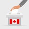 Flat hand putting vote bulletin into ballot box with flag icon. Election concept in Ð¡anada