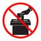 Flat hand putting vote bulletin into ballot box icon is crossed out with a red STOP sign. Election concept