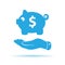 Flat hand showing blue piggy bank icon