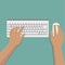 Flat Hands typing on white keyboard with mouse