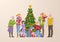 Flat happy family grandparents Christmas tree gift