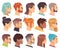 Flat heads in profile. Different human heads, male and female with various hairstyles and accessories. Colorful web